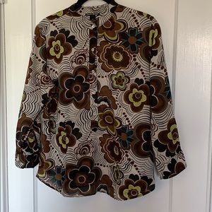 Vintage floral Hippy Brown Green Tunic Top Med